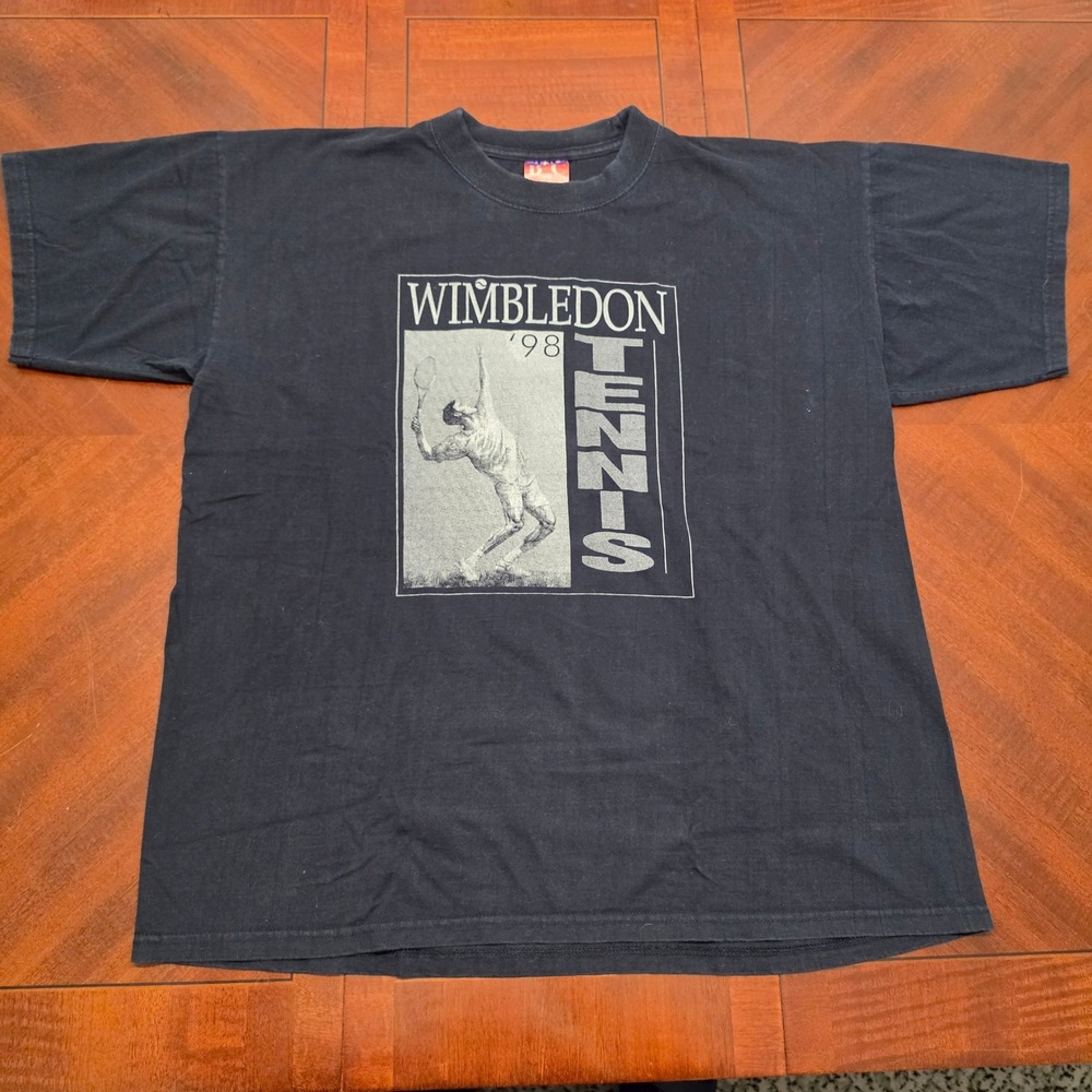 B&C T-Shirt Mens XL Black Wimbledon 98 Tennis Evolution Graphic Vintage 90s Tee